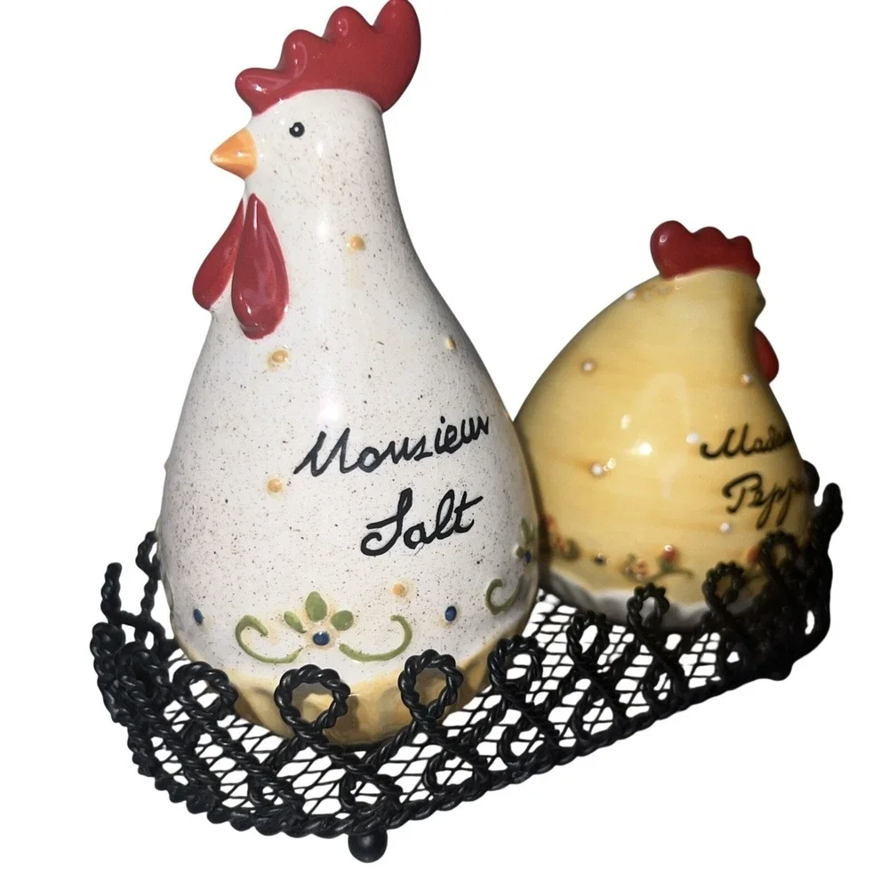 Grasslands Road Monsieur Salt Madame Pepper Shaker Set Tray